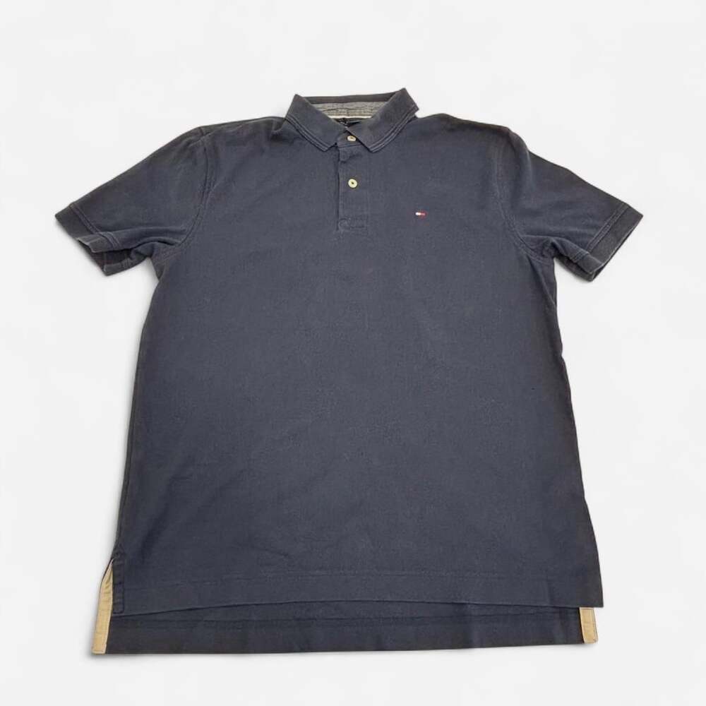 Tommy Hilfiger Navy Blue Embroidered Flag Logo Polo Shirt Medium